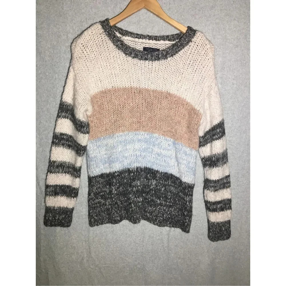 Womens American Eagle Sweater Pastel Striped Wool Blend Transitional Weather